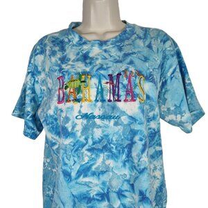 Hanes Heavyweight Bahamas Blue Tie Dye T-Shirt Women Size M Short Sleeve FLAW